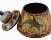 Minoan Pottery Pyxis - Dolphin - Handmade in Greece - Replica Item