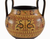 Minoan Pottery Kantharus Vase - Geometric Design - Handmade in Greece