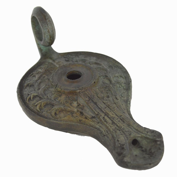 Lampe à huile en bronze artéfact de reproduction grecque antique