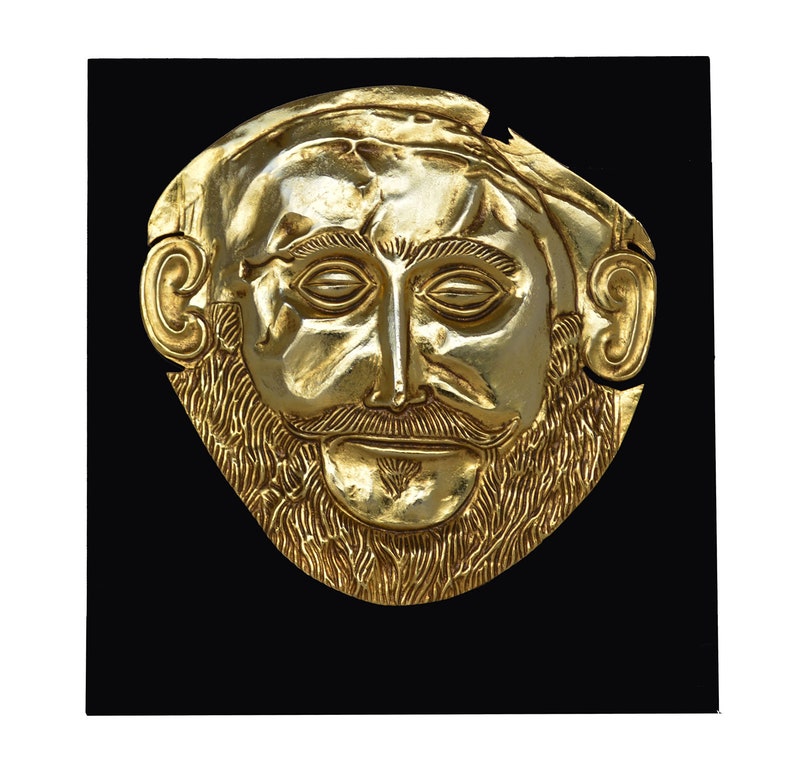 Mask of Agamemnon Gold Plated sculpture Mycenaean King Funerary Mask Replica image 1