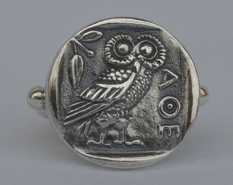 Eule der Weisheit Silber Ring Größe us 8 1/2 - Göttin Athena Symbol - antike Griechenland Athen