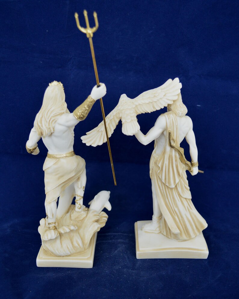 Zeus and Poseidon Sculpture Ancient Greek Gods Aged Statue Set Etsy