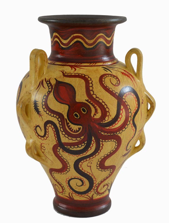 Minoan Pottery Amphora Vase Octopus Design Ancient Crete Etsy