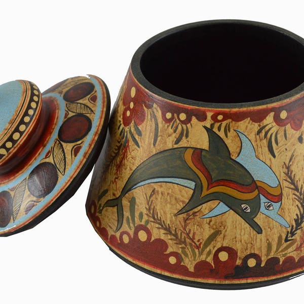 Minoan Pottery Pyxis - Dolphin - Handmade in Greece - Replica Item