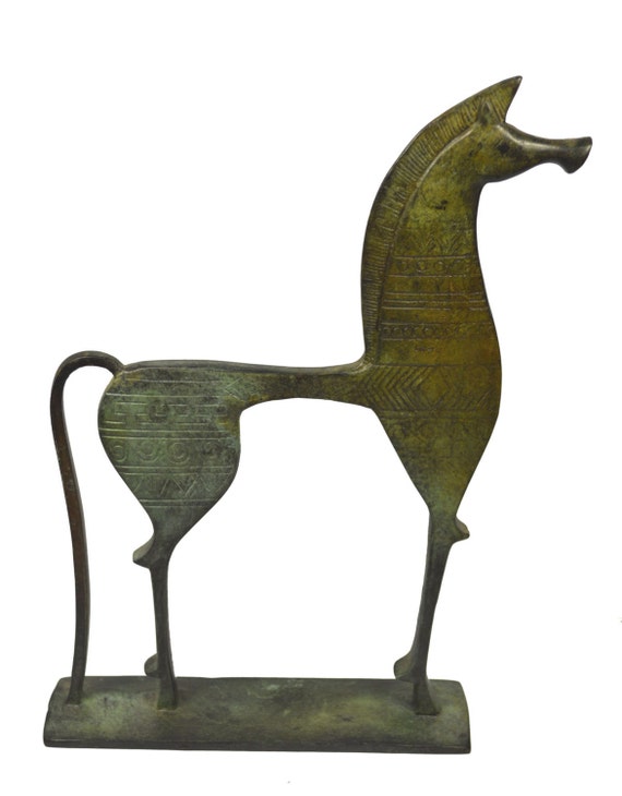 Horse Statue With Geometric Carvings Ancient Greek Bronze Etsy