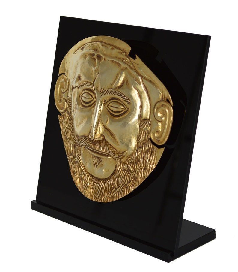 Mask of Agamemnon Gold Plated sculpture Mycenaean King Funerary Mask Replica image 3