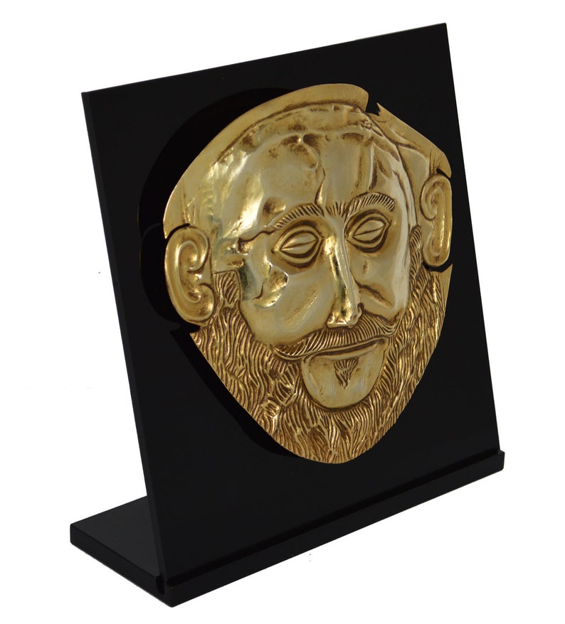 Mask of Agamemnon Gold Plated sculpture Mycenaean King Funerary Mask Replica image 2