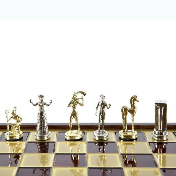 Minoan Period Brass-nickel Chess Set Wooden Case Blue Brass 