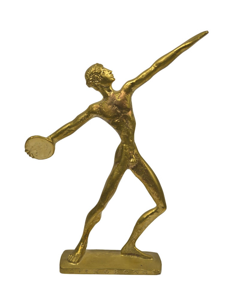 Discus Thrower Statue Ancient Greek Bronze Polished Miniature Etsy