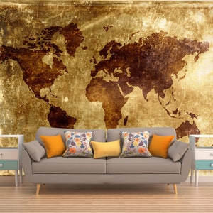 Distressed Map Peel & Stick Wall Mural, VINTAGE MAP Of The WORLD, Rustic Map Of The World, Old Map Of The World Wallpaper, Map Wall Covering