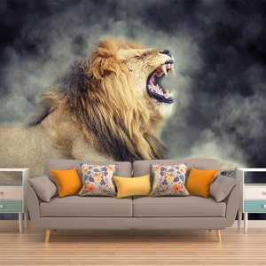 Lion Roar Wall Mural, PEEL AND STICK, Lion Wallpaper, Lion Wall Art, Animals Wall Covering, Roaring Wall Décor, Nature Wall Hanging