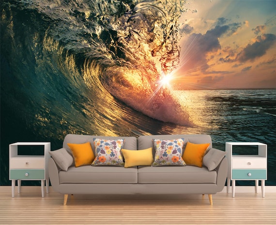 Ordelijk Baars Kleren Water muur Decor Wave behang strand zonsondergang Wall Art - Etsy Nederland