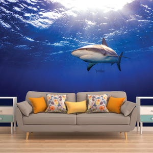 Shark Stickers, PEEL AND STICK, Shark Wall Art, Shark Wrap, Shark Wall Decor, Underwater Wall Mural, Kids Room Decor, Kids Room Art