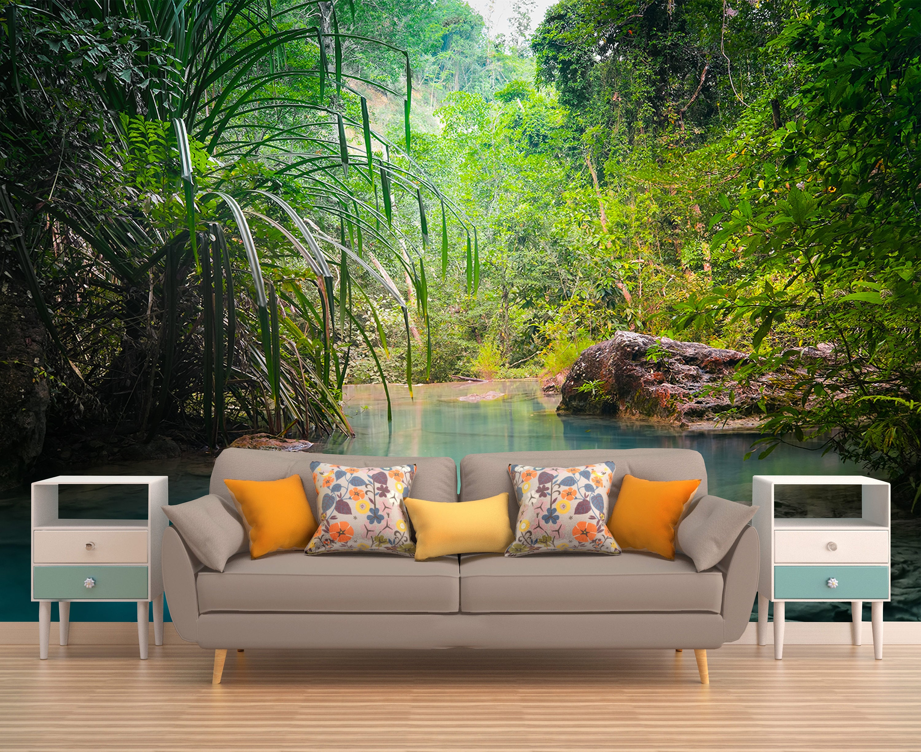Vinyl Peel And Stick, Forest Lake Wall Mural, Peel And Stick Wall Art, Wallpaper Forest, Forest Trees Wall Decal, Nature Wall Covering