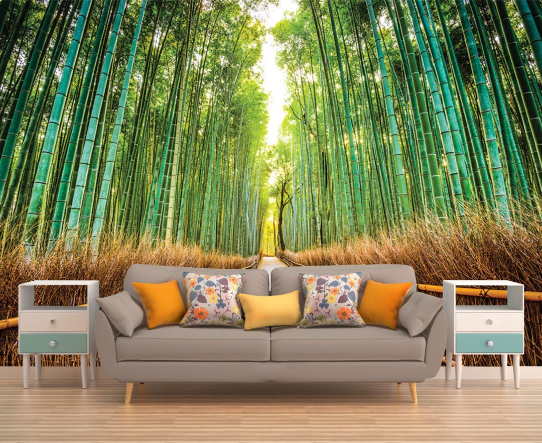 Trees Wall Art Bamboo Wall Mural Wallpaper Bamboo Nature Etsy