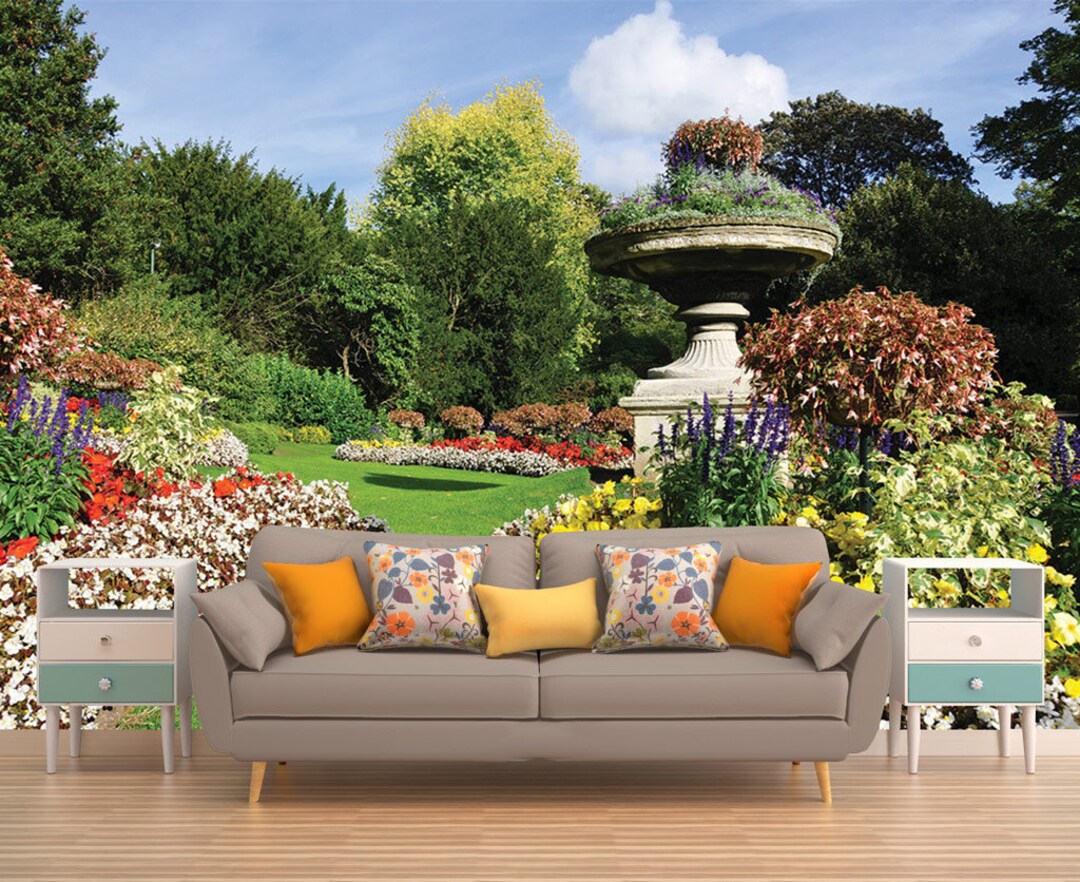 Flowers Wall Mural Floral Wallpaper Wall Mural Garden Wall Etsy