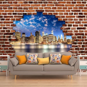 Backstein Wandbild, STADTANSICHT TAPETE, Manhattan Wandverkleidung, Backsteine Wandkunst, 3D Wandbehang, wiederverwendbare Wandtattoo