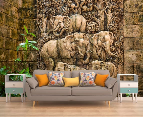 Arte de la pared de peel and Stick, fondo de pantalla de elefantes, mural  de pared rústica, fondo de pantalla vintage, cáscara y palo de vinilo,  cubierta de pared vintage, Mandala 