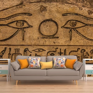 EGYPT WALLPAPER, HIEROGLYPHS Peel And Stick Wall Art, Vintage Wall Mural, Hieroglyphs Egypt Wall Covering, Cozy Wall Decoration, Removable