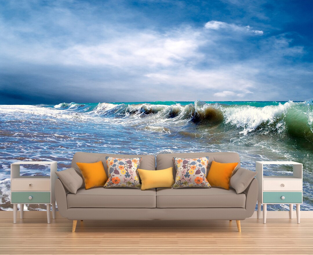 Tropical Wallpaper, Wave Wall Mural, Ocean Wall Covering, Sea Wall ...