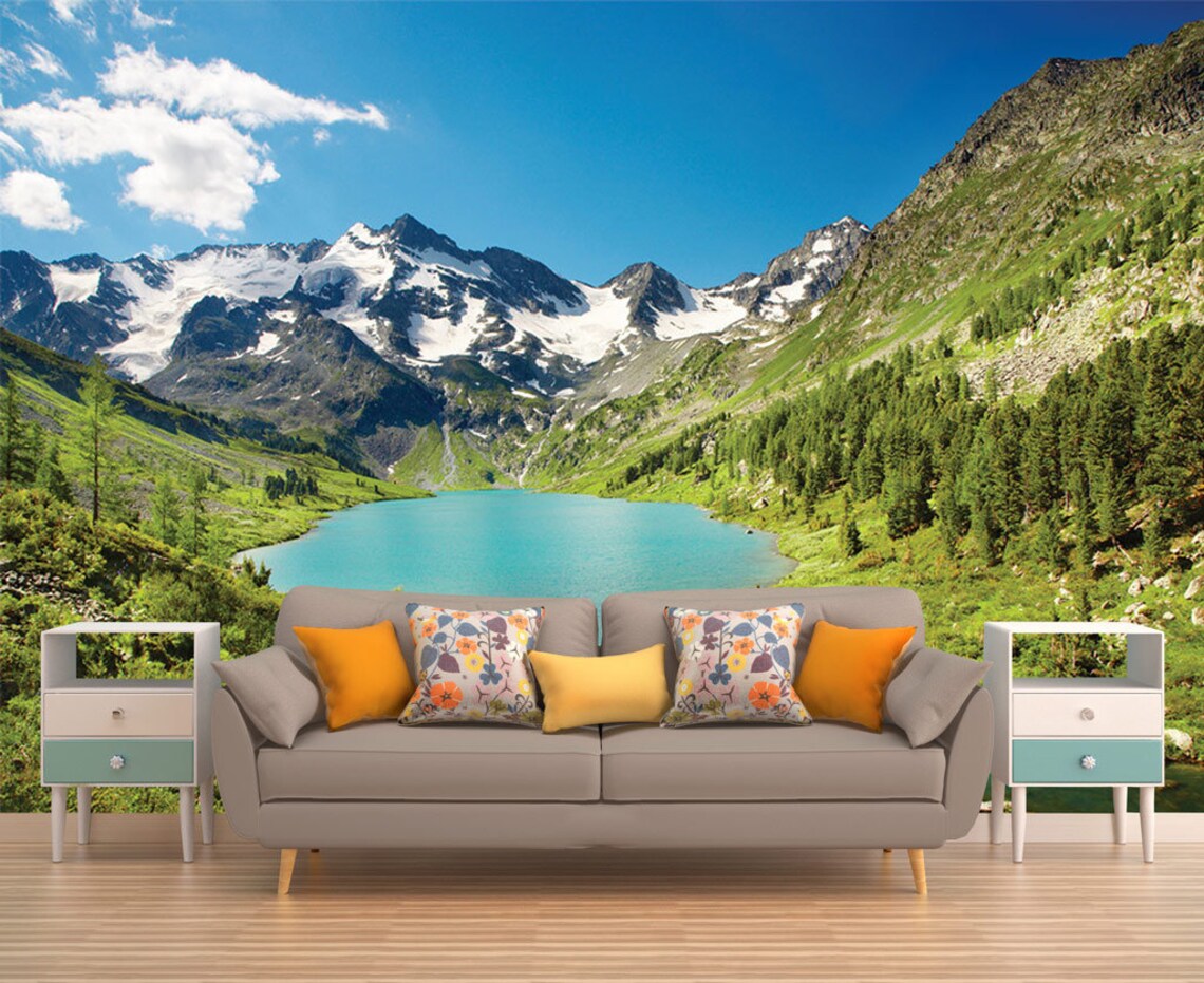 Mountain Lake Peel & Stick Wall Mural Photo Wallpaper Eco Etsy