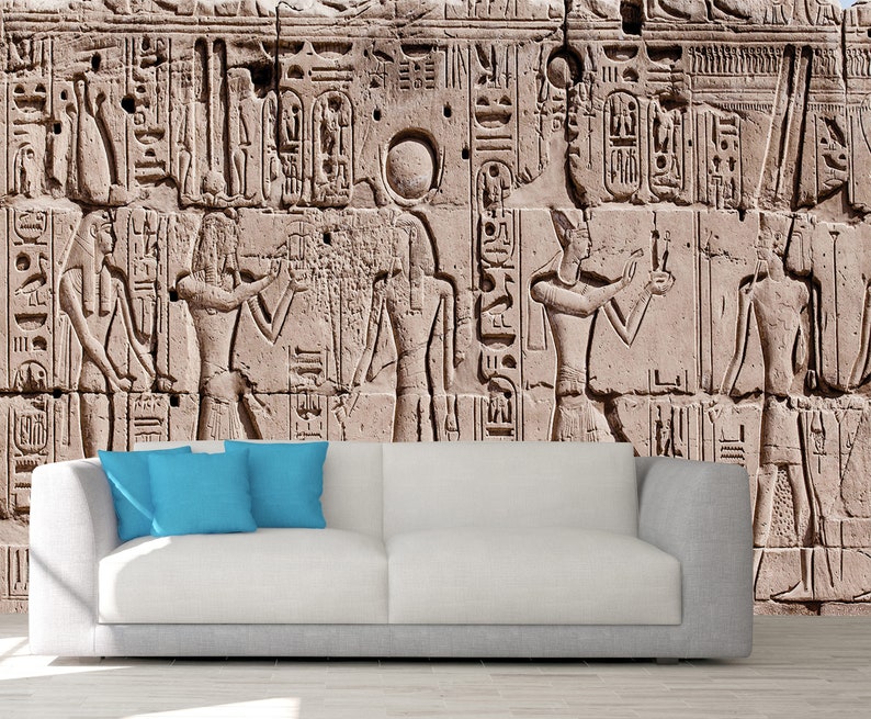 EGYPTIAN DECOR WALLPAPER, Egyptian Wall Art, Egyptian Wall Décor, Pharaoh Art, Hieroglyphs Poster, Egypt Wall Covering, Rustic Home Décor image 3