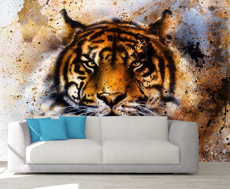Watercolor Wallpaper Tiger Wall Decal Peel And Stick Wall Etsy