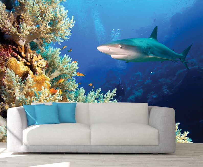 Underwater Wall Art Shark Wall Mural Wallpaper Shark ...