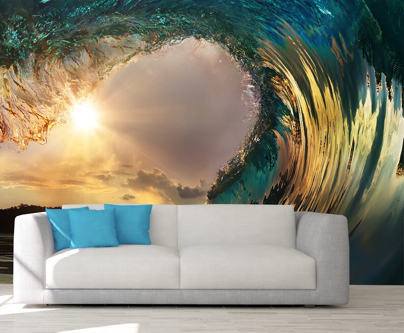 Wave Wall Covering Sun Wall Decal Nature Wall Murals Peel Etsy
