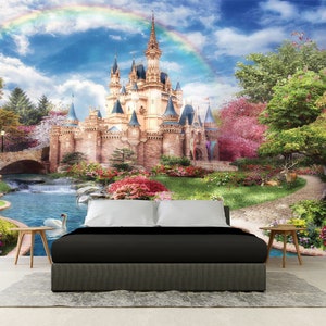 Kids Room Decor, PEEL AND STICK, Fairy Castle, Fairytale Wallpaper, Colorful Wall Art, Nursery Decor, Nursery Wall Art, Castle Wall Decal