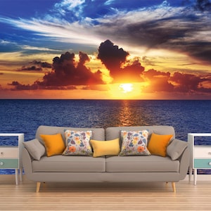 Sunset Wall Art, PEEL AND STICK, Sunrise Landscape Wall Art, Sunrise On The Beach, Sunset Ocean, Nautical Decor, Nautical Wall Art