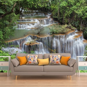 Jungle Waterfall Peel and Stick Wall Mural, Exotic Greenery Decor