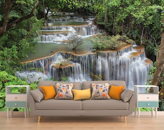 Jungle Waterfall Peel & Stick Wall Mural, ECO CERTIFIED WALLPAPER, Exotic Wall Décor, Waterfall Wall Art, Jungle Wall Hanging, Greenery Wall