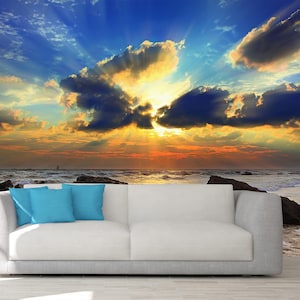 Sunset Wall Art, PEEL AND STICK, Sunny Beach Day, Sunset Ocean, Sunset On The Beach Wall Art, Sunrise Wall Decor, Sunrise Wall Hanging