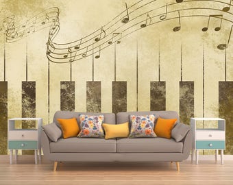 Schälen und Stick Wandkunst, Klavier Wallpaper, rustikale Wand-Wandbild, Vintage-Tapete, Vinyl Wandverkleidung, Jahrgang Wandverkleidung, Musik Wallpaper