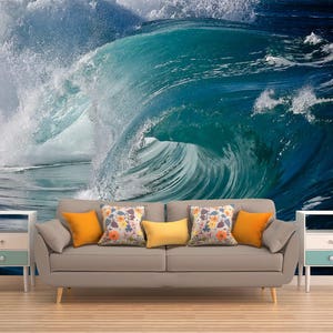 Water Wall Decor, Wall mural Wave, Wallpaper Wave, Wall Covering, Wave Wall Decal, Self Adhesive Vinyl, Ocean Wall Mural, Removable Wall Art