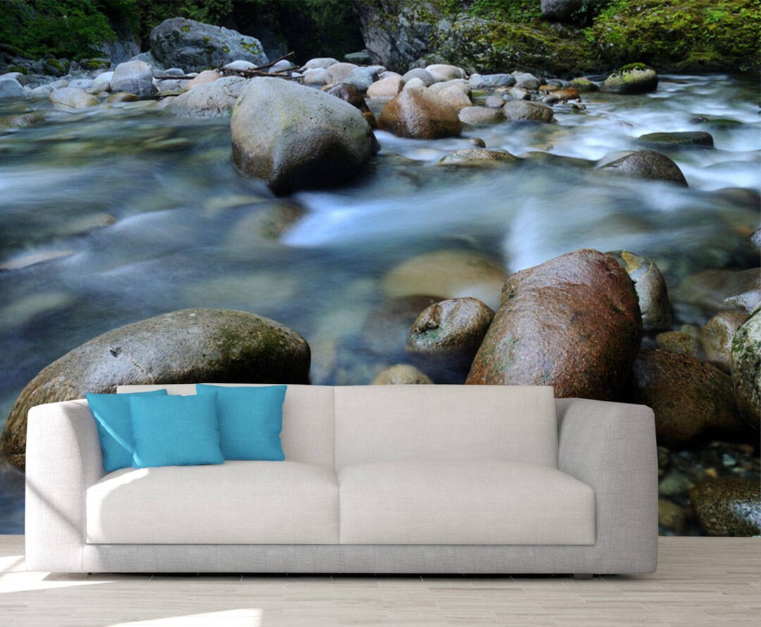 RIVER ROCKS WALL Art, River Wall Art Forest River, River Decor, River Waves, River Art, Calming ...