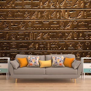 Peel And Stick Wall Art, SELFADHESIVE EGYPT WALLPAPER, Hieroglyphs Wall Mural, Vintage Wallpaper, Rustic Wall Covering, Removable Wallpaper
