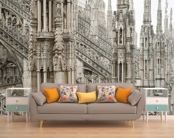 Gothic Wallpaper, PEEL AND STICK, Milan Cathedral Wall Mural, Marble Arches Wall Art, Gothic Home Décor, Housewarming Gift For Her, Italian