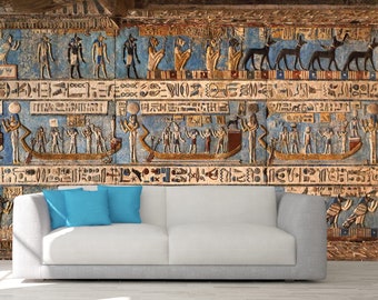 Egyptian Wall Art, PEEL AND STICK, Egyptian Wallpaper, 3D Wall Art, 3D Wallpaper, Vintage Home Decor, Vintage Wallpaper, Tomb Kings