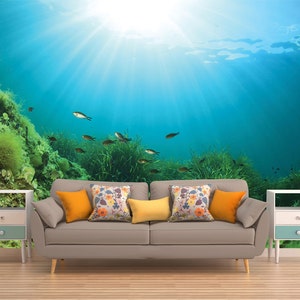 Under The Sea Peel & Stick Wall Mural, OCEAN UNDERWATER WALLPAPER, Ocean Coral Reef Wall Art, Fishes Wall Covering, Diving Coral Bay Wall