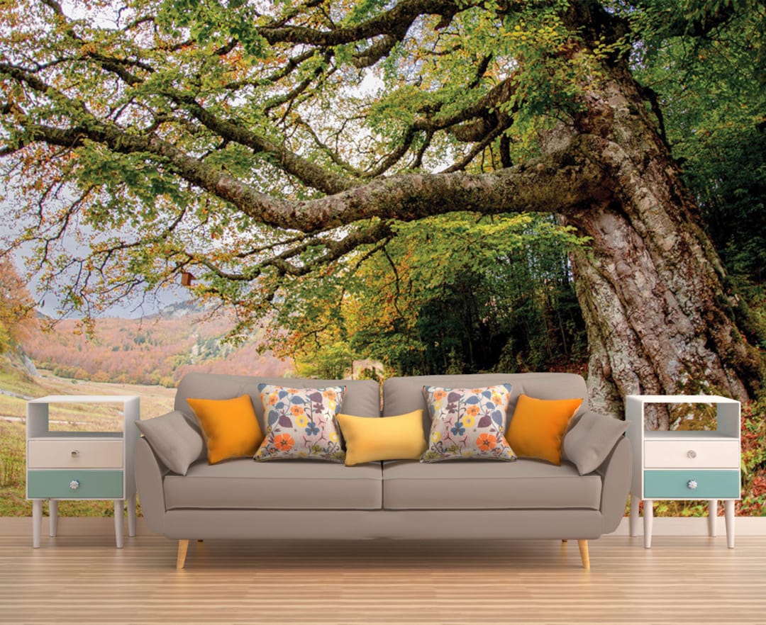 Forest Wall Mural, AUTUMN TREE WALL Art, Nature Wallpaper, Tree Wall