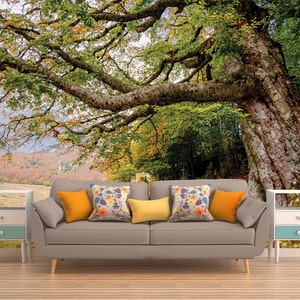 Forest Wall Mural, AUTUMN TREE WALL Art, Nature Wallpaper, Tree Wall Covering, Wood Wall Hanging, Custom Size Wall Decal, Modern Home Décor