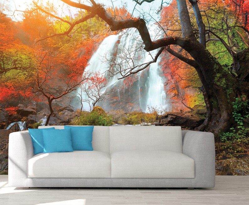 Autumn Wall Mural Removable Wall Mural Trees Wall Art Wallpaper Autumn Peel And Stick Waterfall Wall Decal Self Adhesive Vinyl