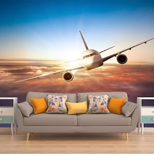 AIRPLANE WALL MURAL, Peel And Stick, Plane Wallpaper, Airplane Wall Hanging, In Flight Wall Art, Plane Wall Décor, Reusable Wall Décor