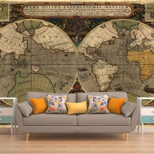 Carte Antique Décoration Murale, CARTE VINTAGE Du Monde, Décoller Et Stick, Revêtement Mural Old Map, Art Mur Rustique, Papier peint Personnalisé, Amovible