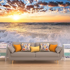Sunset Wall Art, PEEL AND STICK, Sunset On The Beach, Sunset Over The Sea, Nautical Decor, Beautiful Sunrise Poster, Beach Decor