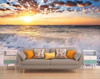 Sunset Wall Art, PEEL AND STICK, Sunset On The Beach, Sunset Over The Sea, Nautical Decor, Beautiful Sunrise Poster, Beach Decor