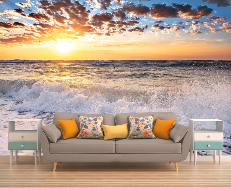 Beach Wall Art Sunset Wall Mural Beach Sunset Wall Art Etsy