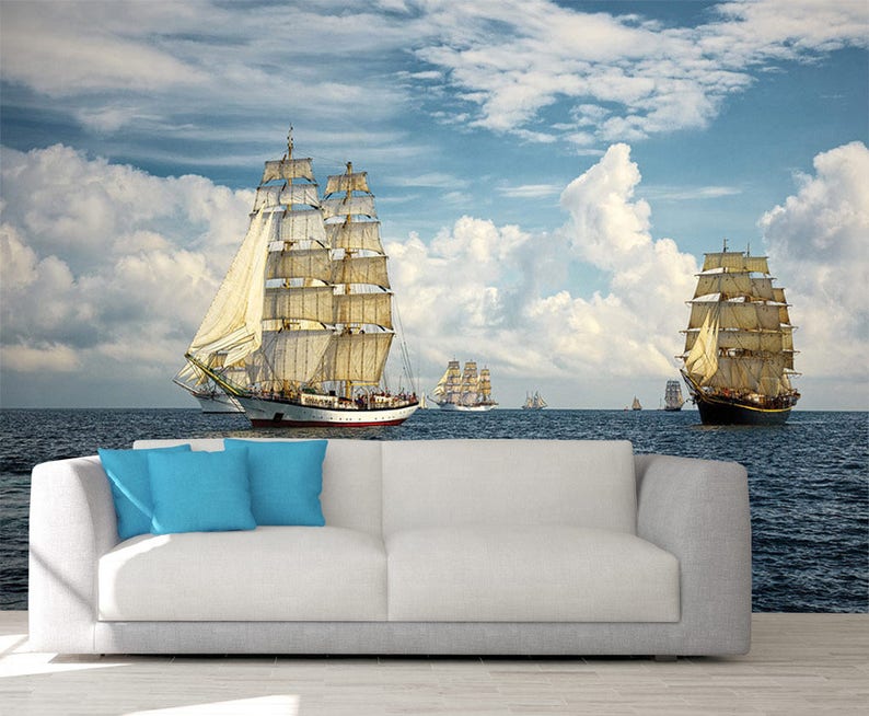 Romantic Wall Decor Wall Mural Ocean Ships Wall Decal Etsy